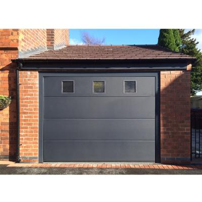 China Modern Manufacturer of New European Style Aluminum Alloy Black Flat Filled Polyurethane Foam Garage Door in 2021 for sale