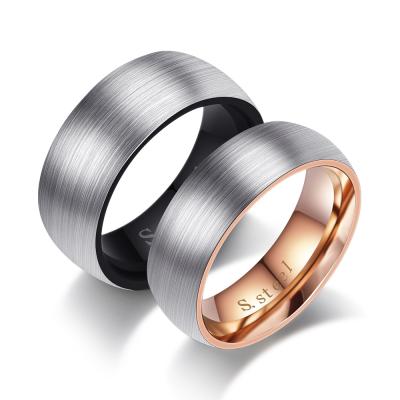 China Poya TRENDY Minimalist Style Lettering Stainless Steel 8mm Rose Gold Brushed Couple Ring 6mm Black For Women Men for sale