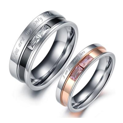 China Poya À LA MODE 7mm 5mm wedding Ring With Gemstone Inlay of two couples of Tone Black Silver Stainless Steel for sale