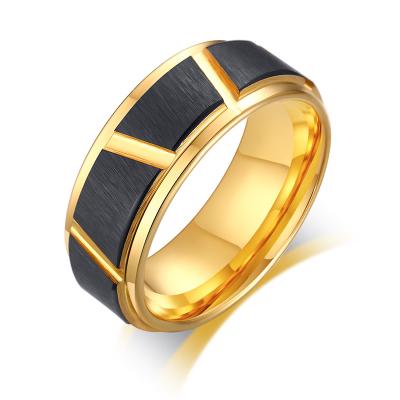 China Poya 8mm Plating Step Edge CLASSIC Tungsten Ring With Multi Grooves Matte Brushed Black Polished Gold for sale