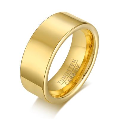 China Poya CLASSIC 8mm High Comfort Fit Polished Gold Flat Tungsten Carbide Ring With Men Finger Size for sale