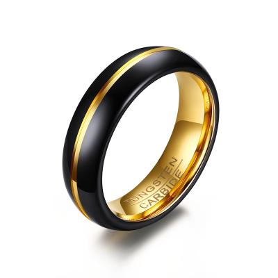 China CLASSIC Gold Plating Poya Fluted Wedding Band Jewelry 6mm Domed Black Edge Gold Tungsten Channel Ring for sale