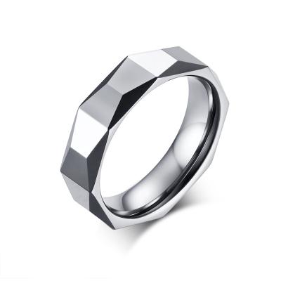 China Poya CLASSIC 5.5mm Classic Style Diamond Cut Faceted Silver Tungsten Single Carbide Ring For Men for sale