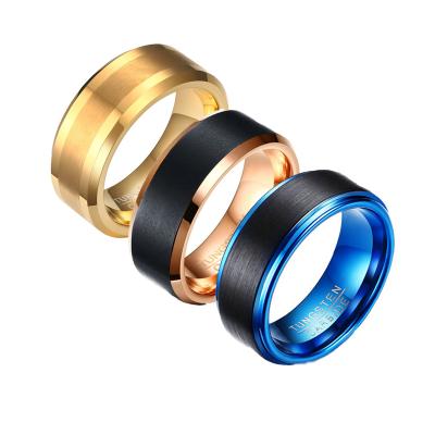 China CLASSIC Daily Jewelry Sapphire Black Rose Gold Tungsten Ring For Men 8mm Swept Step Edge Engagement From Poya for sale