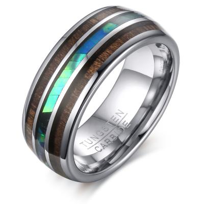 China Poya 8mm CLASSIC Triple Channel Setting Dome Polished Silver Tungsten Ring With Shell Wood Inlaid for sale