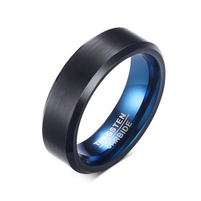 China Poya CLASSIC 6mm Brushed Center Bevel Edge Black Blue Plating Tungsten Ring For Men for sale