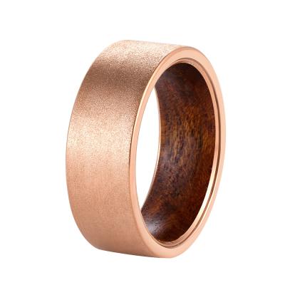 China Poya 8mm Unisex Gold Tungsten Ring With Teak IronWood Black Coating Matte Brushed Sandblasted Gray Rose for sale