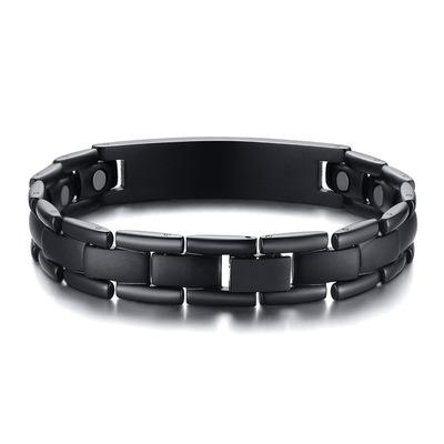 China FASHIONABLE Wholesale Poya Black Plated High Polished Titanium Magnetic Men Health Care Energy Bracelet for sale