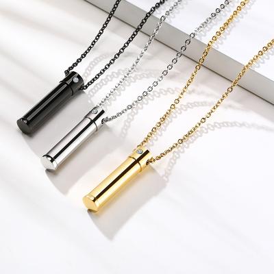 China Poya FASHIONABLE Gold Urn Urn Black Plated Inlay Cylinder Cremation Simple Cubic Pendant Necklace for sale