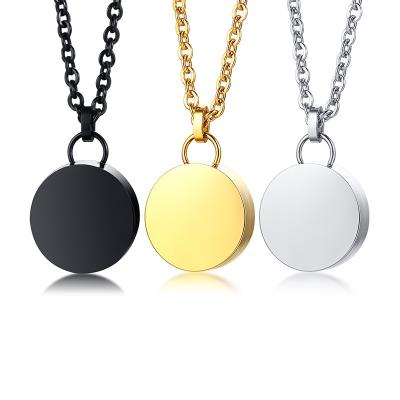 China TRENDY Poya Dog Cat Pet Ashes Urn Container Black Gold Plated Stainless Steel Single Round Pendant Necklace With 60cm Chain for sale