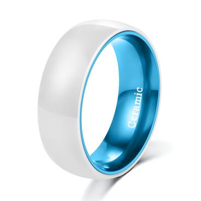 China POYA CLASSIC Mens Womens Jewelry 8mm White Ceramic Ring With Anodized Blue Green Orange Aluminum Sleeve for sale