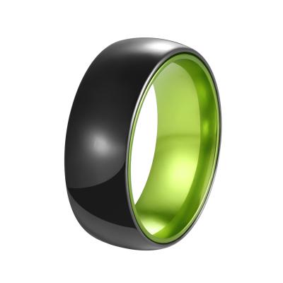 China CLASSIC Men's Women's Poya 8mm Couple Dome Shinny Black Ceramic Rings With Green Aluminum Sleeve for sale