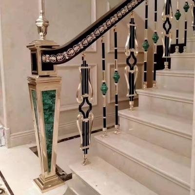 China Traditional Villa Stairs Curved Spiral Mirror Balustrade Handrail Gold Aluminum Railing for sale