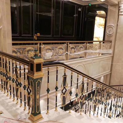 China Traditional Black Gold Stairs Curved Spiral Aluminum Balustrade Handrail Post for sale