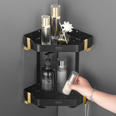 China Wall Mounted Type 304stainless Steel Bathroom Corner Shelf With Hooks Black Gold Shower Caddy for sale