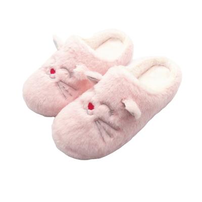 China New Trend Style Fashion Pink Cute Plush Cat Ear Warm Comfortable Home Cotton Indoor Slippers for sale