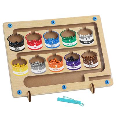 China Children's Learing Toys New Montessori Toys Children Educational Color Matching Maze Game Wooden Maths Teaching Aid Toy Magnetic Beads Counting Game for sale