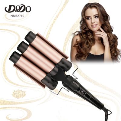 China 32mmx3 Wave Lcd Display Rose Gold Flat Iron Extra Long Barrel Titanium Ellesye 6in1hair Curling Iron Boucleur Wave Waver Iron for sale