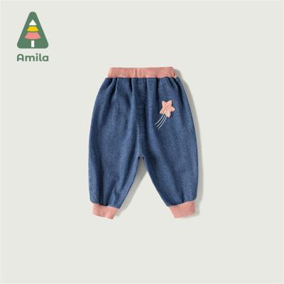 China Hot Selling Breathable Breathable Embroidery Printing Kids Pants Blue Jeans For Girls for sale