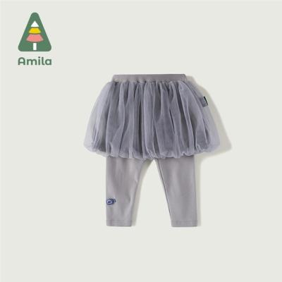 China Wholesale Low Price Breathable Kids Gray Princess Leggings With Lantern Shape Skirt for sale