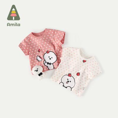 China Kids Breathable Girl Summer Polka Dot Top T-shirt Cute Cartoon Baby T-shirt for sale