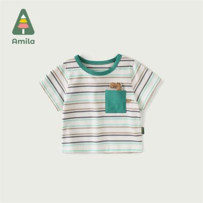 China 2022 High Quality Summer Grid Pattern Baby Boy Breathable Breathable Unisex T-shirts for sale