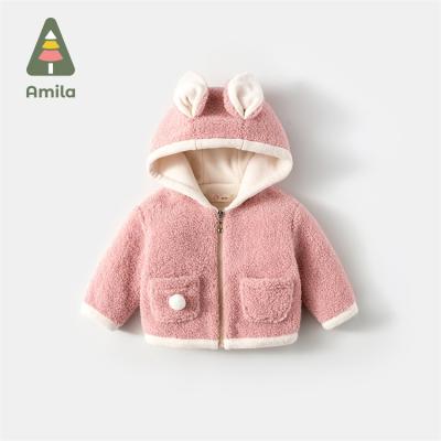 China Cute Pink Warm Chunky Lambswool Cute Pink Wool Hoodie Coat Baby Girls Winter Thick Warm Kids Shear Jackets for sale