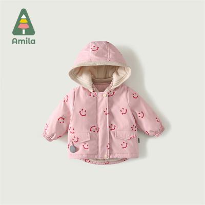 China Baby Warm And Thick Printing Hooded Fleece Thickened Cotton Winter Jacket Girl Children Padded Coats for sale