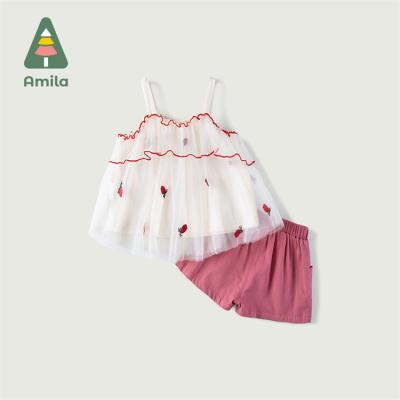 China Cartoon Anime Summer Thin Princess Suspender Skirt Top Shorts Children Sweated Costumes Girls Summer Kids Dressing Sets 2 Pieces for sale