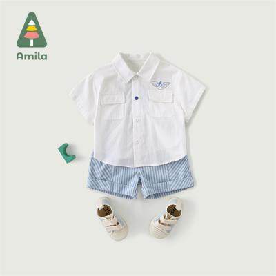 China Cartoon Anime Boys Short Sleeve White Shirt Shorts Kids Costume Children Boys 2Pcs Dressing Two Piece Set for sale