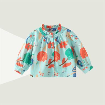 China Spring Breathable Girls Print Fashion Breathable Shirt Girls Puff Sleeve Kids Shirt for sale