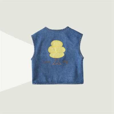 China 2022 Spring Warm And Thick New Baby Soft Denim Vest Girls Printing Cowboy Child Vest for sale