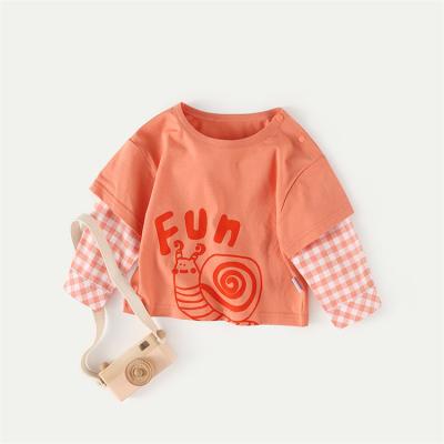 China Spring Loose Top Custom Kids Two Piece Breathable Long Sleeve Kids New Fake Boys Long Sleeve T-Shirt for sale