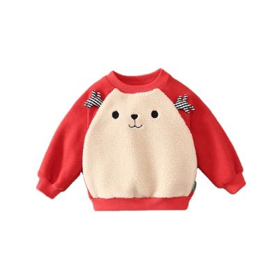 China New Warm Winter Parent-child Outfits New Years Red Blouse Round Neck Warm Children Shear Pullover Sweater for sale