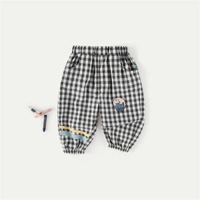 China Baby Summer Fashion Breathable Check Pattern Mosquito Pants Baby Cotton Long Pants for sale