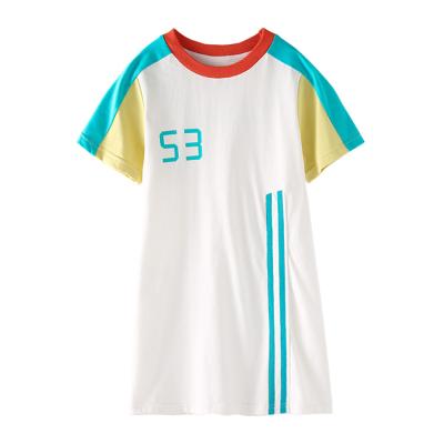 China Toddler Breathable T-shirt Girl Skirt Shortsleeve Sports Clothing 3-14 Years Summer Children's Long Dress for sale