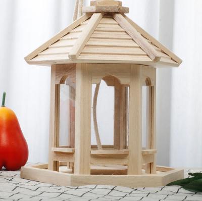 China Europe Natural Wood Color Hanging bird Feeder House Wooden aviary Feeder Decorations Yard decor Outdoor hanging bird for sale