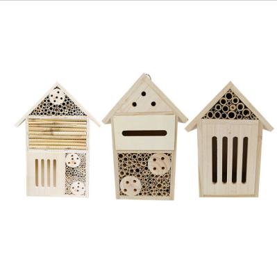 China Europe Wooden bee House Outdoor handmade wood garden attracts insects house Children observe bug garden decorate solid wood house for sale