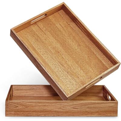 China Sustainable Customize a set of 2 bamboo trays with handles rectangular breakfast coffee picnic tray Hospital restaurant kitchen decor for sale