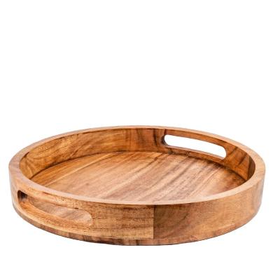 China Sustainable Eco friendly Wooden tray Classic log service tray with wooden handle Eco-friendly Family hotel and restaurant for sale