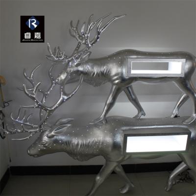 China Europe Custom Christmas Deer Animal Sculpture FRP Sculpture With Led Light For Window Display Mall Decoration for sale