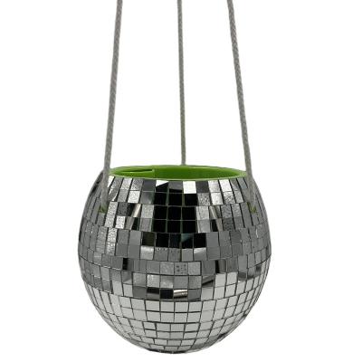 China Modern Hot Sale 15cm Disco Mirror Ball Planter Ball Shape Hanging Pots Planters Self Watering Pretty Ball Shape Flower Pot for sale