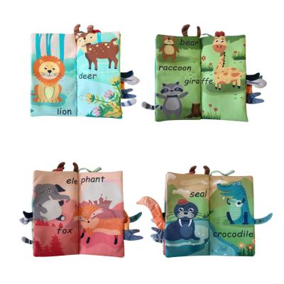 China Customized Dinosaur 3D Ocean Farm Jungle Tail Animals Story Book FLASHING Soft Cloth Book For Baby Toy for sale