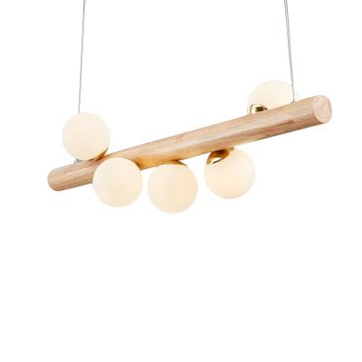 China Nordic Industrial 5-Light Wooden Beam Kitchen Island Recessed Linear Pendant Light Pendant Lamp 220V 5 Heads LED Bulbs Wooden Pendant Lamp. for sale