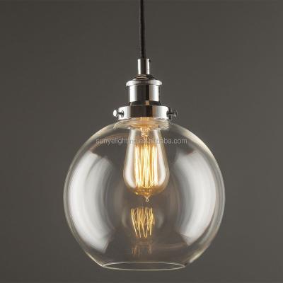 China Classic / Modern / Vintage Industrial Plant Pendant Lamp - Polished Chrome A-light Fixture with Glass Shade Fabric Wrapped Rope Exposed Hardware for sale