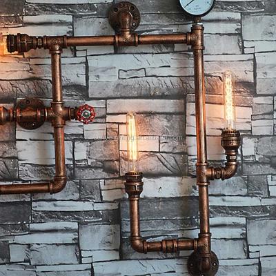 China Industrial Water Pipe 5 Heads Wall Light Fixture Industrial Metal Attic Wall Light Vintage Antique / Vintage Lamp for sale