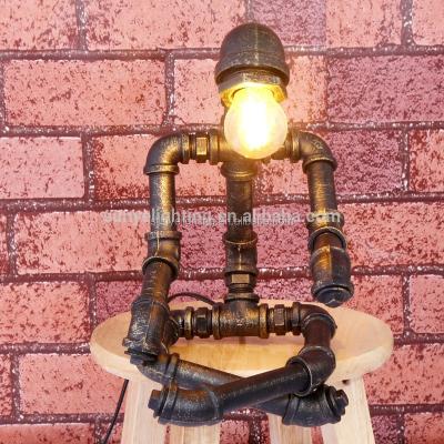 China Classic / Vintage Industrial Edison Antique Metal Table Lamp /Rustic Designer Table Water Pipe Robot Lamp for sale