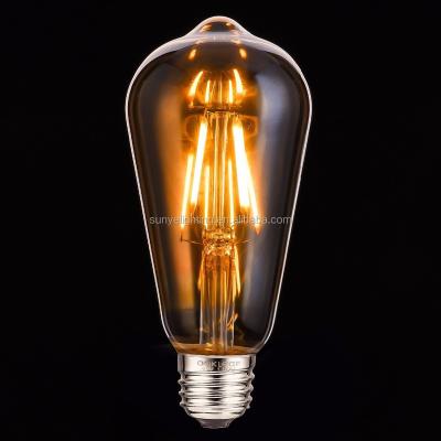 China Antique Edison Light Bulb Amber Glass 40W ST64 LED Vintage Metal Bulb Lights for sale