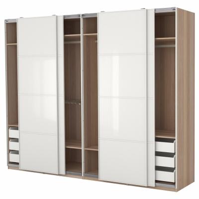 China PANEL Bedroom Wardrobe Sliding Design Interior Large Brown Wooden Closet White Wood Sliding Doors for sale