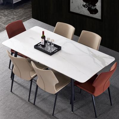 China (Other) Adjustable Italian Rock Dining Table Set Luxury Home Dining Table and Modern Marble Light Chair for sale